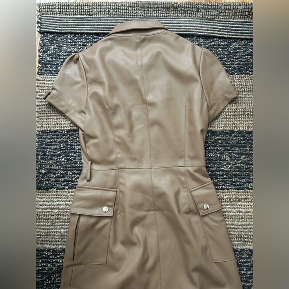 Faux Leather Midi Button Up Camel Zara Dress - Picture 4 of 5